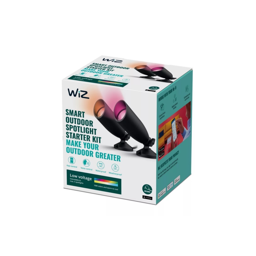 WiZ - НАБОР 2x Светодиодный уличный RGBW-светильник с регулированием яркости SPOT LED/10W/230V 2700-5000K IP65 Wi-Fi