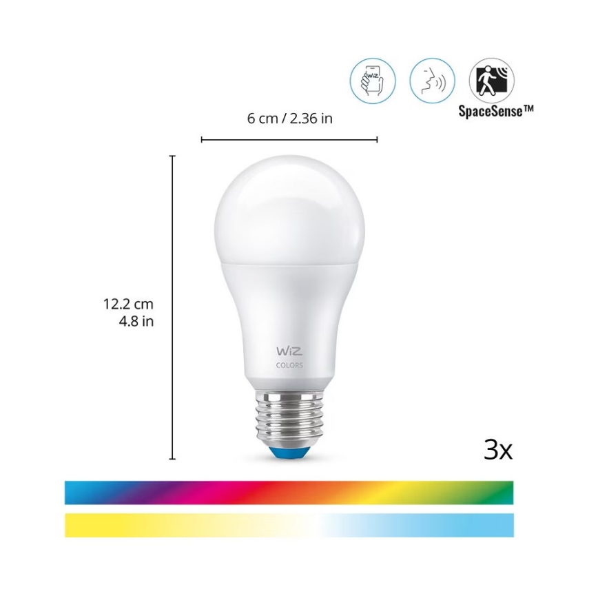WiZ - Набор для наблюдения за домом: 1x камера + 3x Светодиодная RGB-лампочка A60 E27/8,5W/230V Wi-Fi