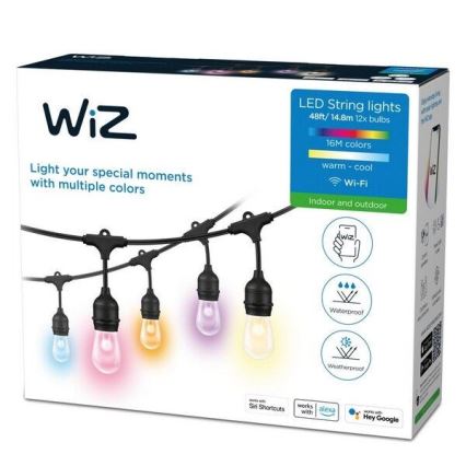 WiZ - Светодиодная уличная RGBW-гирлянда с регулированием яркости 12xLED 14,4м IP65 2700-5000K Wi-Fi