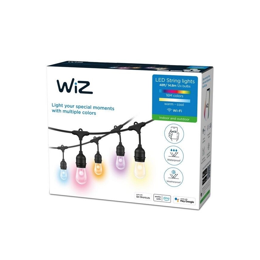 WiZ - Светодиодная уличная RGBW-гирлянда с регулированием яркости 12xLED 14,4м IP65 2700-5000K Wi-Fi