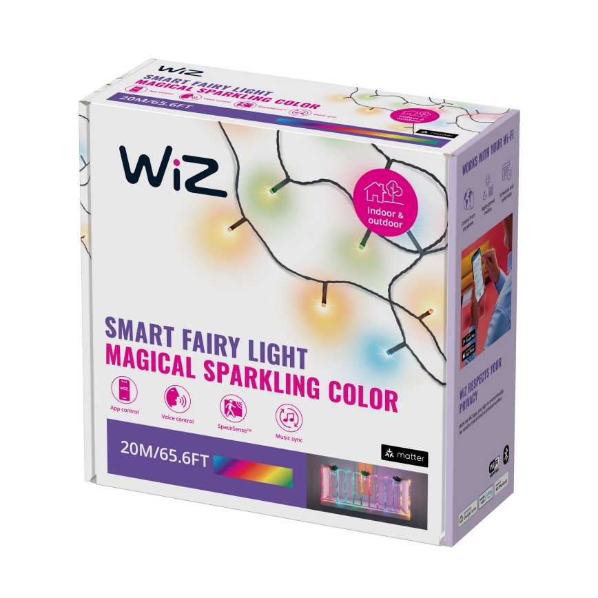 WiZ - Светодиодная уличная RGBW-гирлянда с регулированием яркости 160xLED 20 м IP44 2700-5000K Wi-Fi