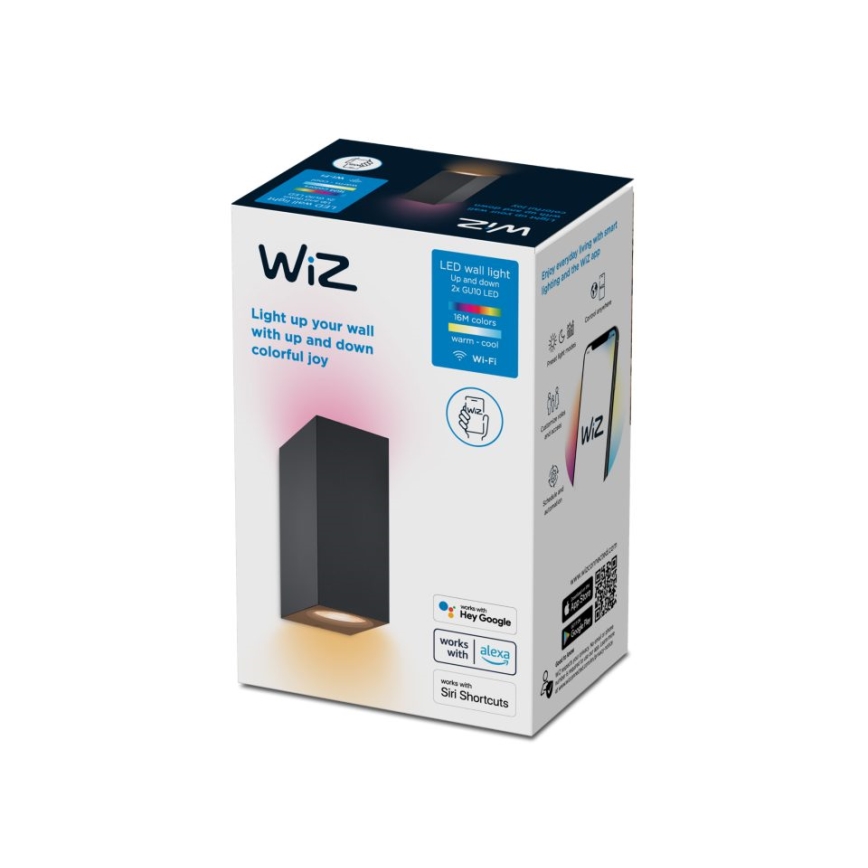 WiZ - Светодиодный настенный RGBW-светильник с регулированием яркости UP&DOWN 2xGU10/4,7W/230V 2200-6500K Wi-Fi CRI 90 черный