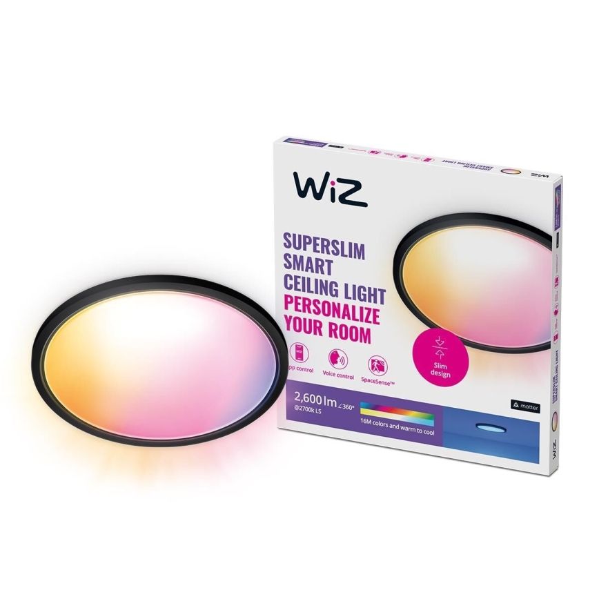 WiZ - Светодиодный потолочный RGB-светильник с регулированием яркости SUPERSLIM LED/22W/230V 2700-6500K Wi-Fi черный