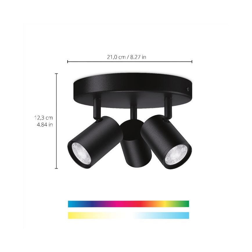 WiZ - Светодиодный точечный RGBW-светильник с регулированием яркости IMAGEO 3xGU10/4,9W/230V 2200-6500K Wi-Fi CRI 90 черный
