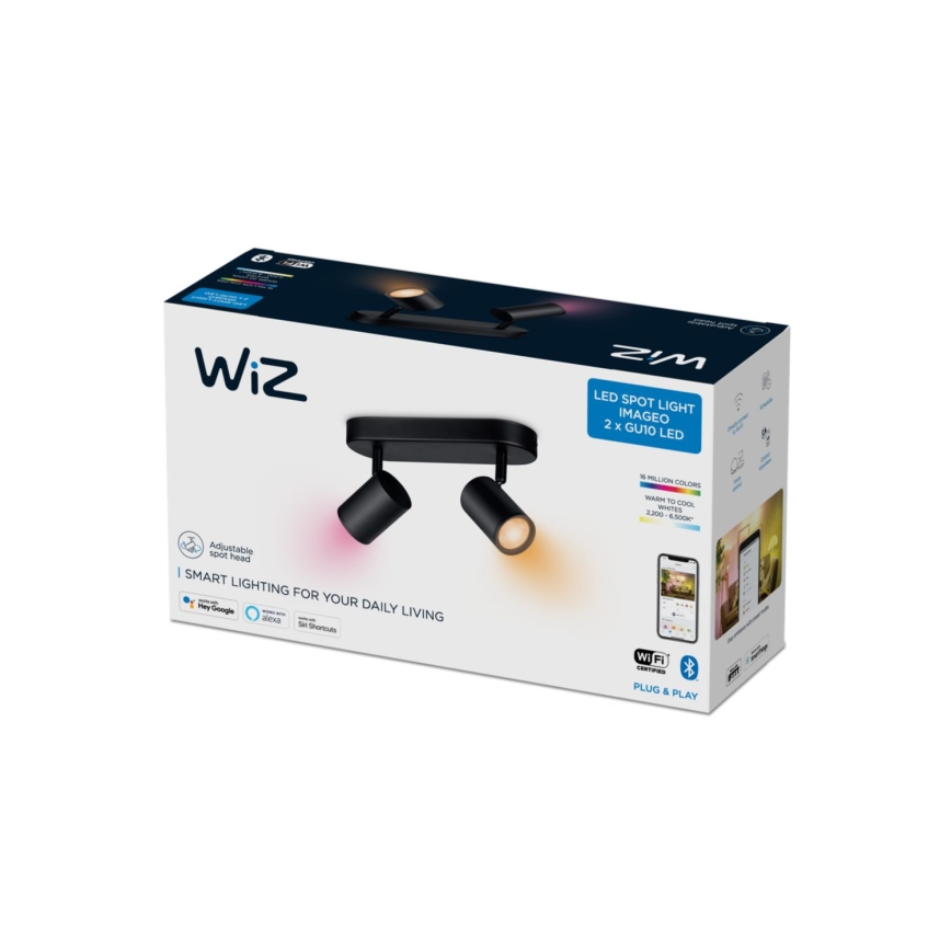 WiZ - Точковий LED RGBW світильник з регулюванням яскравості IMAGEO 2xGU10/4,9W/230V 2200-6500K Wi-Fi CRI 90 чорний