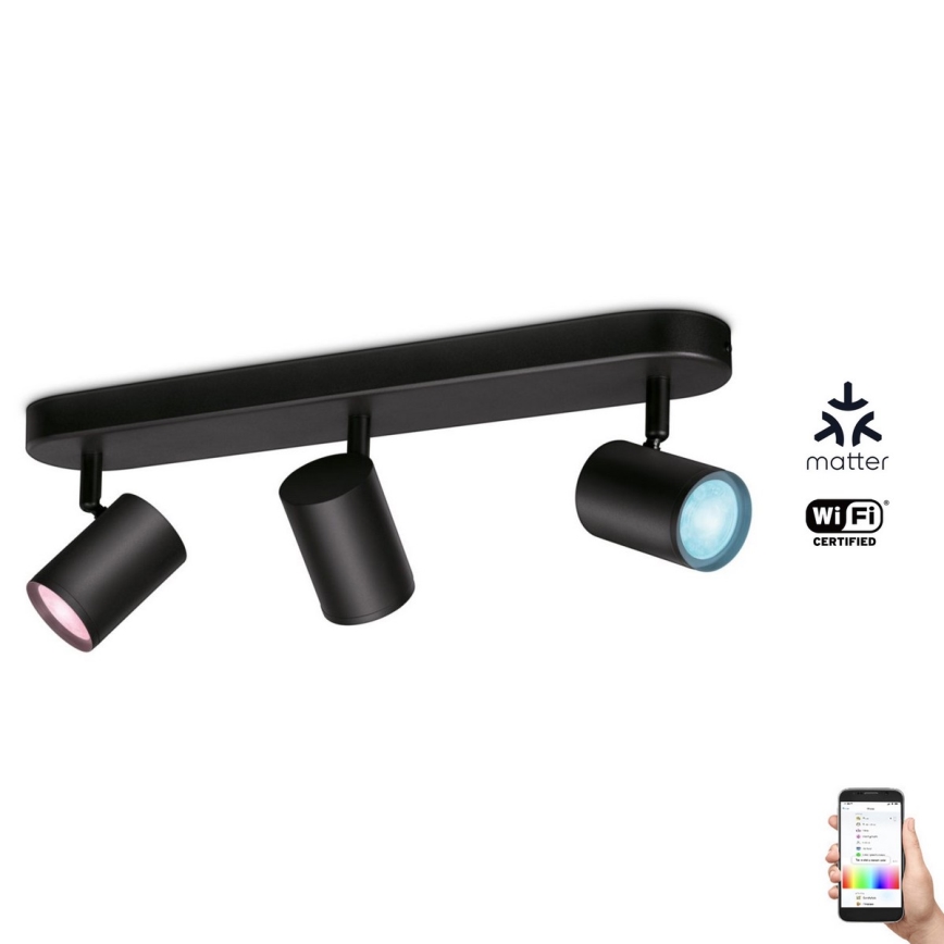 WiZ - Точковий LED RGBW світильник з регулюванням яскравості IMAGEO 3xGU10/4,9W/230V 2200-6500K Wi-Fi CRI 90 чорний