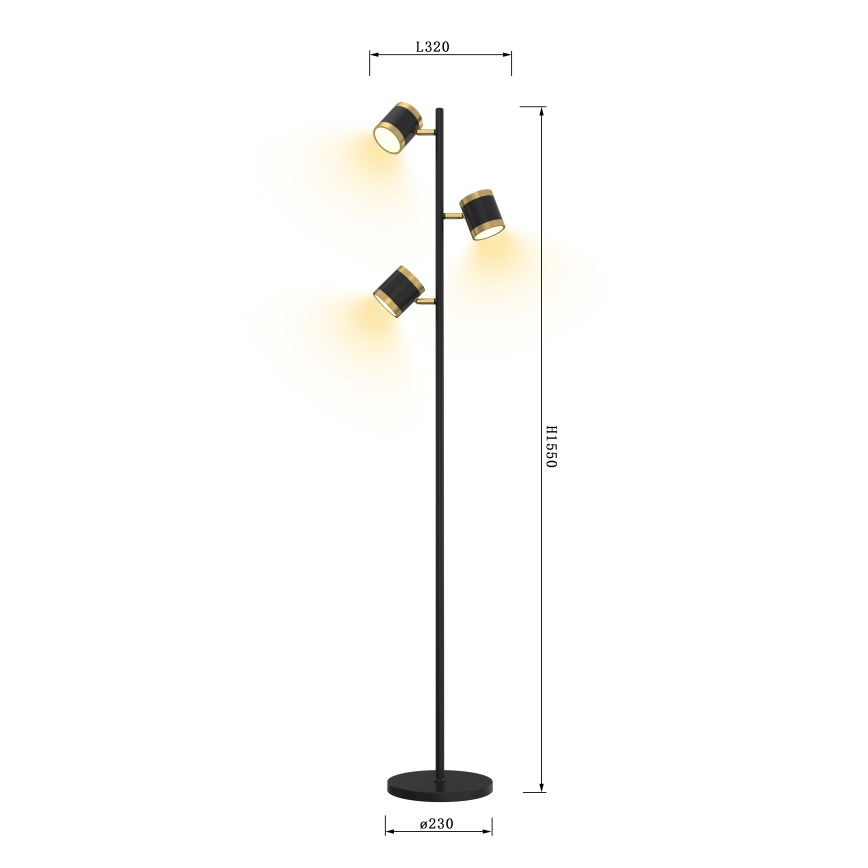 Wofi 3003-304S - диммируемый светодиодный торшер TOULOUSE 3xLED/7Вт/230В черный/золотой