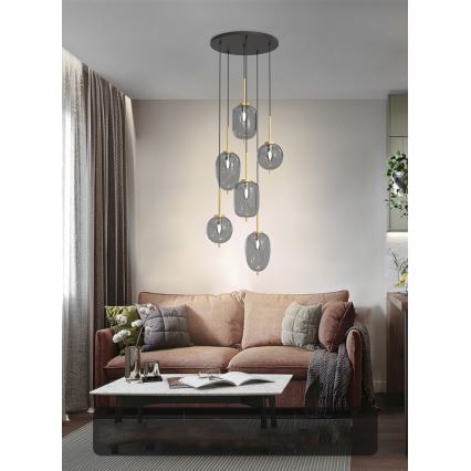 Wofi 5007-502 - Підвісна люстра BELLEVILLE 6xE14/40W/230V чорний/золотий