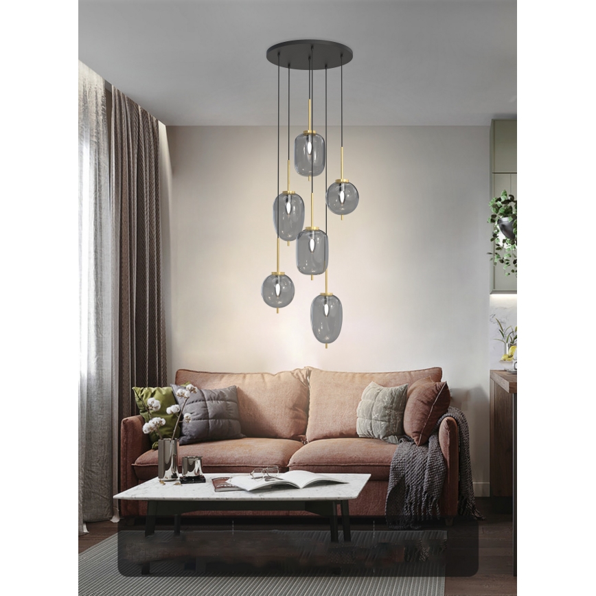 Wofi 5007-502 - Підвісна люстра BELLEVILLE 6xE14/40W/230V чорний/золотий