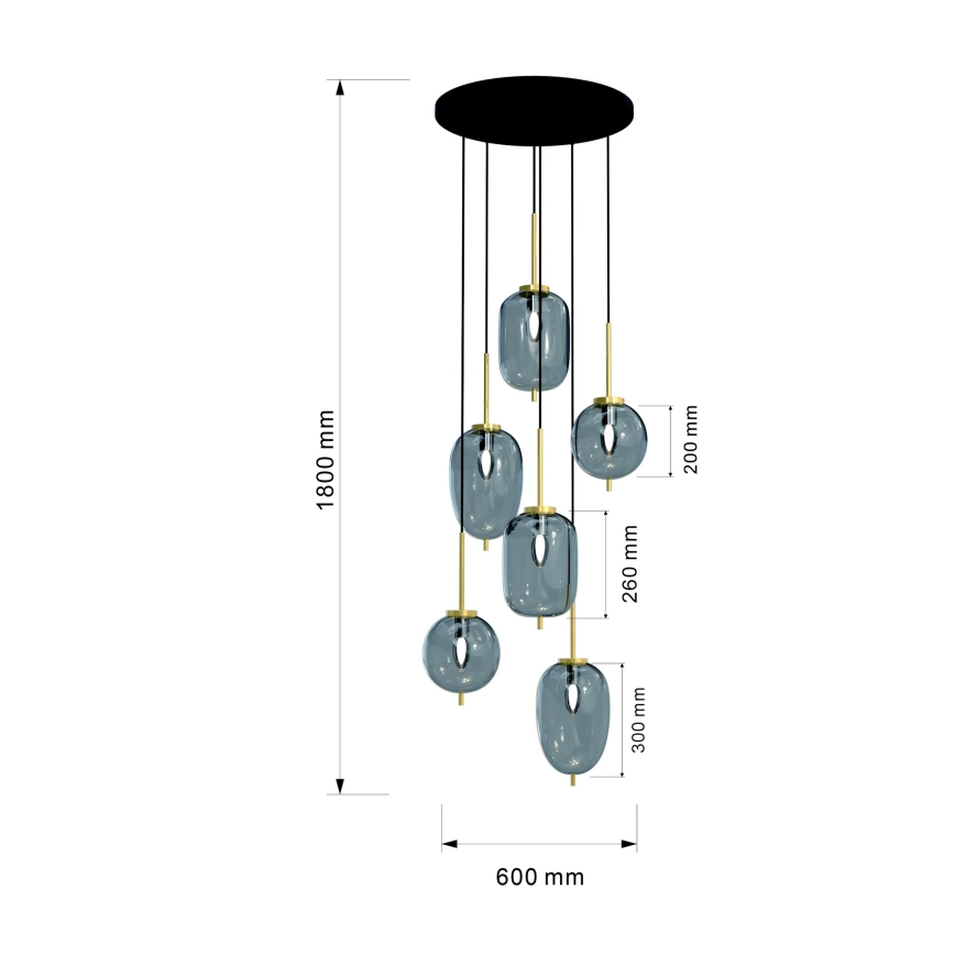 Wofi 5007-502 - Подвесная люстра BELLEVILLE 6xE14/40W/230V черный/золотистый