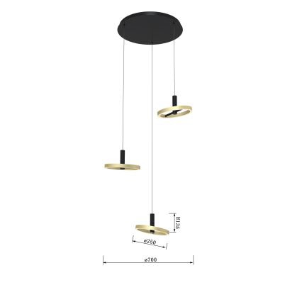 Wofi 5016-304 - Світлодіодна підвісна люстра з регулюванням яскравості BREST LED/26W/230V чорний/золотий
