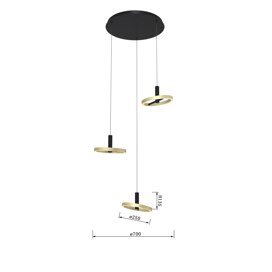 Wofi 5016-304 - Світлодіодна підвісна люстра з регулюванням яскравості BREST LED/26W/230V чорний/золотий