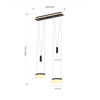Wofi 6054-502 - Світлодіодна підвісна люстра з регулюванням яскравості JESSE LED/21W/230V чорний