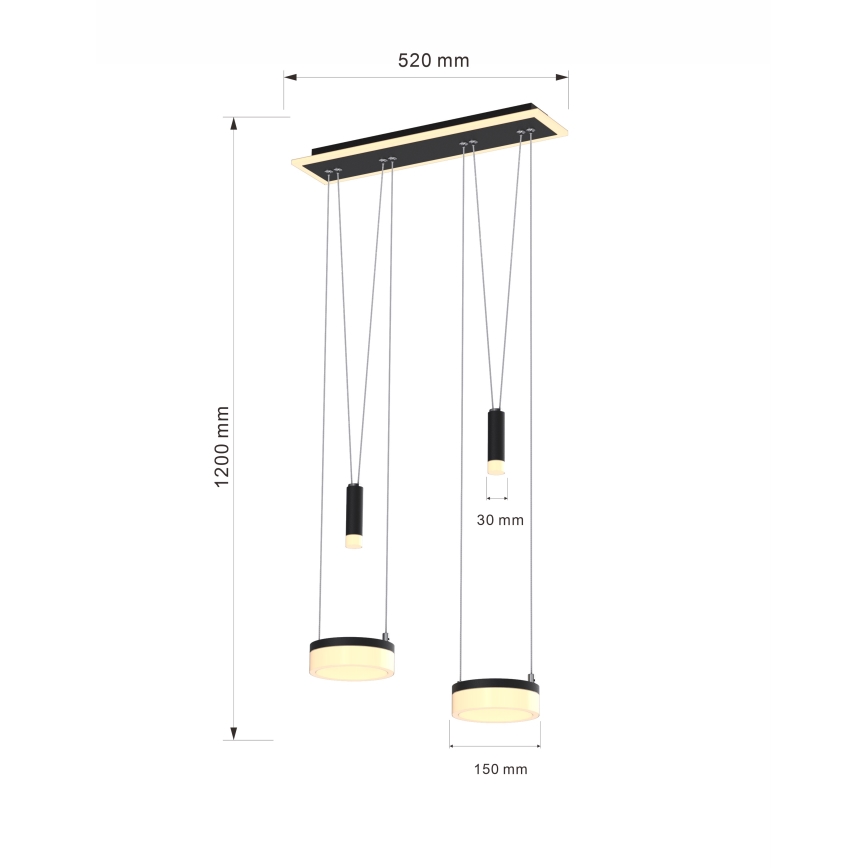 Wofi 6054-502 - Світлодіодна підвісна люстра з регулюванням яскравості JESSE LED/21W/230V чорний
