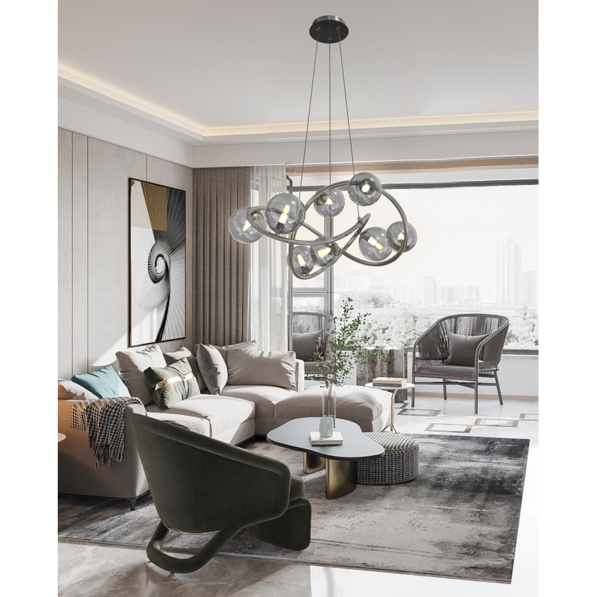 Wofi 7014-805 - Светодиодная подвесная люстра NANCY 8xG9/3,5W/230V черный/блестящий хром