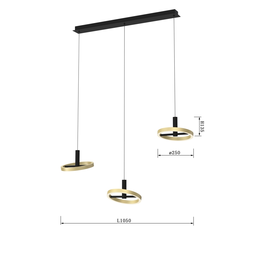 Wofi 7016-304 - Светодиодная подвесная люстра с регулированием яркости BREST LED/26W/230V черный/золотистый