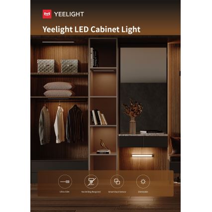 Yeelight - Светодиодное аккумуляторное мебельное освещение с регулированием яркости и датчиком LED/2,3W/1500 mAh 4000K 40 см черный