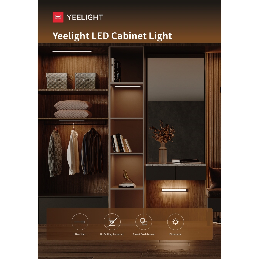 Yeelight - Светодиодное аккумуляторное мебельное освещение с регулированием яркости и датчиком LED/2,3W/1500 mAh 4000K 40 см черный