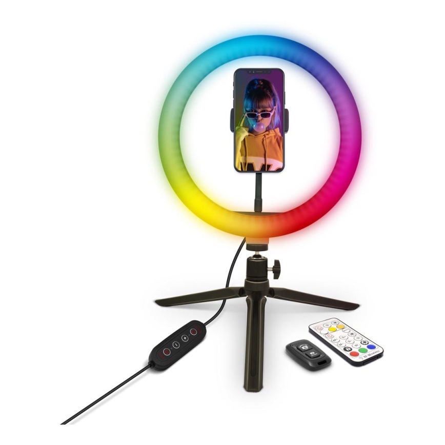 Yenkee - Світлодіодна RGB лампа з регулюванням яскравості на штативі та тримачем для влогінгу LED/10W/5V + дистанційне керування