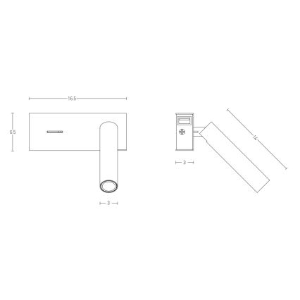 Zambelis H75 - Світлодіодний настінний світильник LED/3W/230V USB чорний