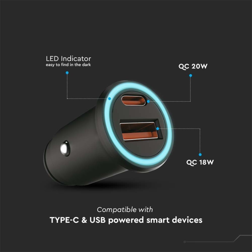 Зарядний пристрій для автомобіля Power Delivery 20W 12-24V/3A USB/C чорний