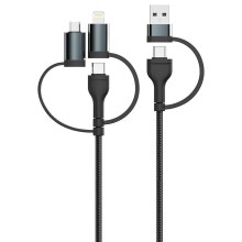 Зарядный кабель USB / USB Lightning  / MicroUSB / USB-C 1,2м черный