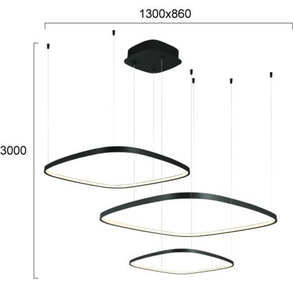 LED люстра на тросі з регулюванням яскравості LORENZO LED/70W/230V 3000/4000/6000K чорна + пульт дистанційного керування