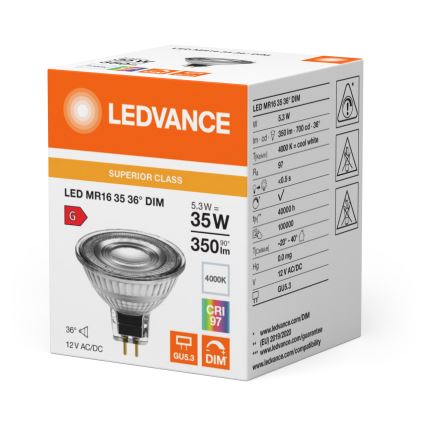 LED-рефлекторна лампа з регулюванням яскравості MR16 GU5,3/5,3W/12V 4000K 36° CRI 97 - Ledvance