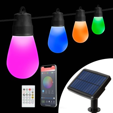 Затемнювана сонячна LED-гірлянда RGBIC 15xLED/1,3Вт/3,7/5В 2200 мА·год 8 м IP65 чорна + пульт дистанційного керування