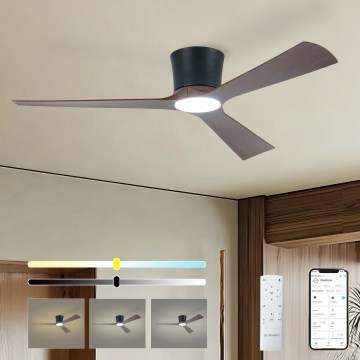 ZEVENTI - Диммируемый LED-потолочный вентилятор AUREX LED/24W/230V 3000/4000/6000K Wi-Fi Tuya чёрный/орех + пульт дистанционного управления
