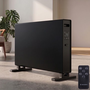 ZEVENTI - Електричний обігрівач/конвектор з LCD дисплеєм 1250/2000W/230V чорний + пульт дистанційного керування