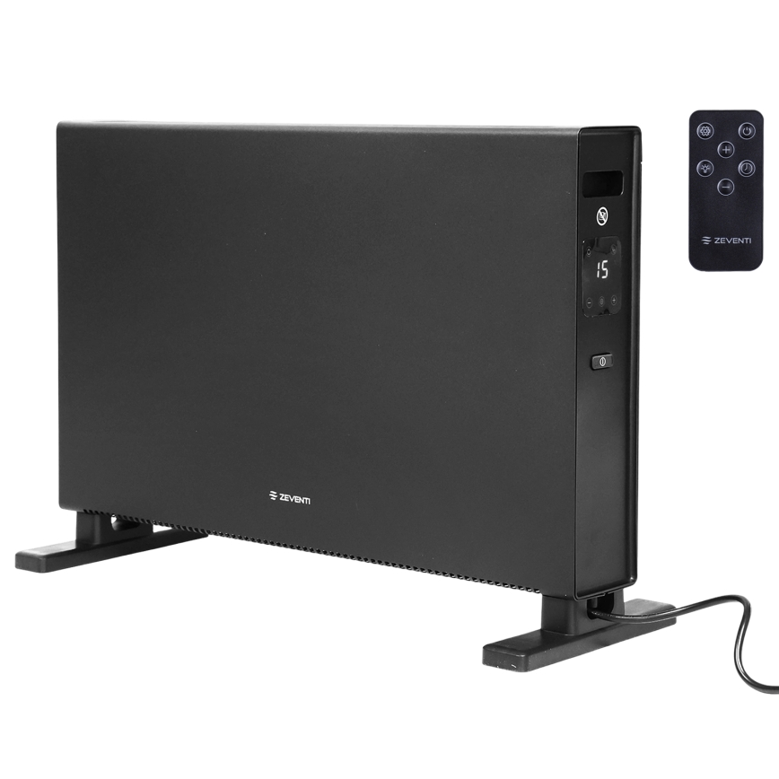 ZEVENTI - Електричний обігрівач/конвектор з LCD дисплеєм 1250/2000W/230V чорний + пульт дистанційного керування