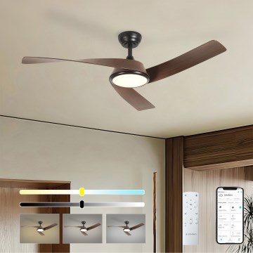 ZEVENTI - LED диммируемый потолочный вентилятор AERYS LED/24W/230V 3000/4000/6000K Wi-Fi Tuya чёрный/орех + пульт дистанционного управления
