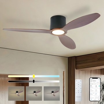ZEVENTI - LED диммируемый потолочный вентилятор VENTORA LED/24W/230V 3000/4000/6000K Wi-Fi Tuya черный/орех + пульт дистанционного управления
