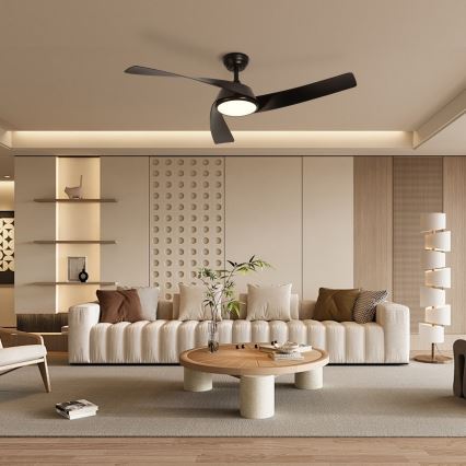 ZEVENTI - Светодиодный диммируемый потолочный вентилятор AERYS LED/24W/230V 3000/4000/6000K Wi-Fi Tuya черный + пульт дистанционного управления