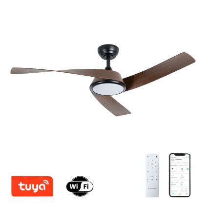 ZEVENTI - диммируемый потолочный светодиодный вентилятор AERYS LED/24W/230V 3000/4000/6000K Wi-Fi Tuya черный/орех + дистанционное управление