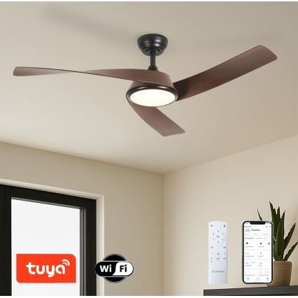 ZEVENTI - диммируемый потолочный светодиодный вентилятор AERYS LED/24W/230V 3000/4000/6000K Wi-Fi Tuya черный/орех + дистанционное управление