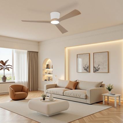 ZEVENTI - Диммируемый светодиодный потолочный вентилятор AUREX LED/24W/230V 3000/4000/6000K Wi-Fi Tuya белый/дуб + пульт дистанционного управления