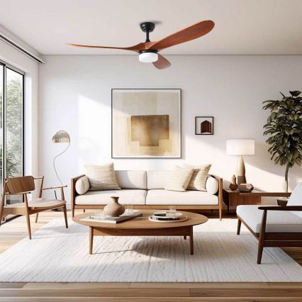 ZEVENTI - LED потолочный вентилятор GINOSA LED/18W/230V 3000/4000/6000K Wi-Fi Tuya чёрный/дуб + пульт дистанционного управления