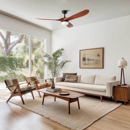 ZEVENTI - LED потолочный вентилятор GINOSA LED/18W/230V 3000/4000/6000K Wi-Fi Tuya чёрный/дуб + пульт дистанционного управления