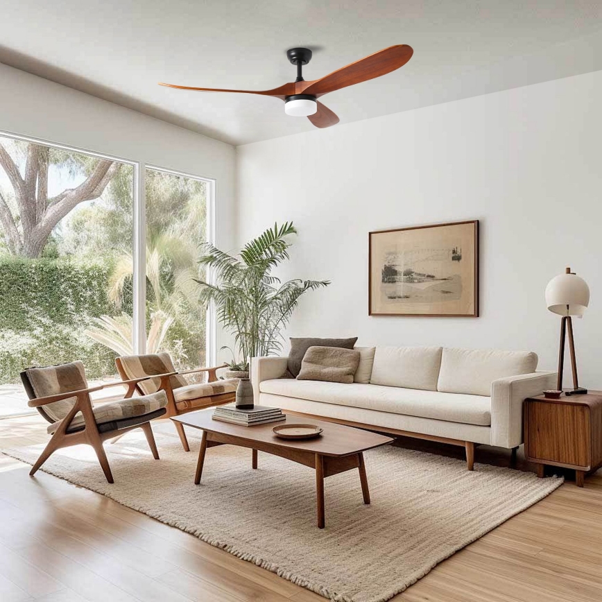 ZEVENTI - LED потолочный вентилятор GINOSA LED/18W/230V 3000/4000/6000K Wi-Fi Tuya чёрный/дуб + пульт дистанционного управления