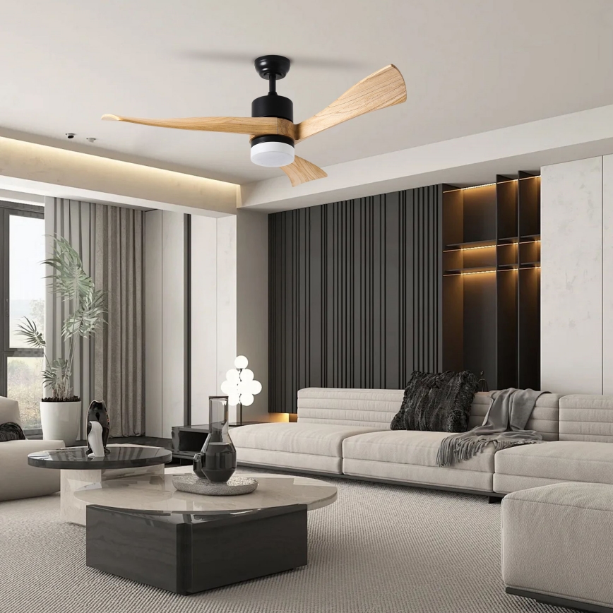 ZEVENTI - LED потолочный вентилятор NATURITO LED/18W/230V 3000/4000/6000K Wi-Fi Tuya черный/дуб + пульт дистанционного управления