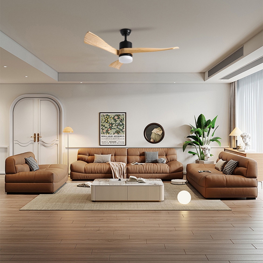 ZEVENTI - LED потолочный вентилятор NATURITO LED/18W/230V 3000/4000/6000K Wi-Fi Tuya черный/дуб + пульт дистанционного управления