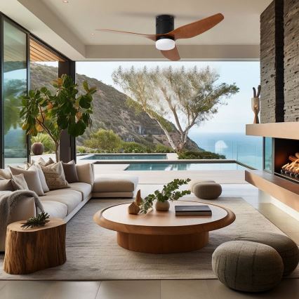 ZEVENTI - LED потолочный вентилятор PADUA LED/18W/230V 3000/4000/6000K Wi-Fi Tuya черный/коричневый + пульт дистанционного управления