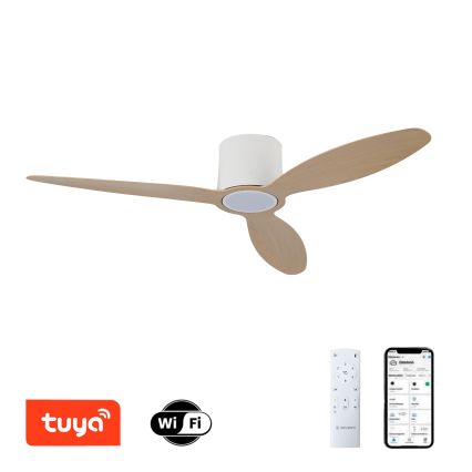 ZEVENTI - Диммируемый LED потолочный вентилятор VENTORA LED/24W/230V 3000/4000/6000K Wi-Fi Tuya белый/дуб + пульт дистанционного управления