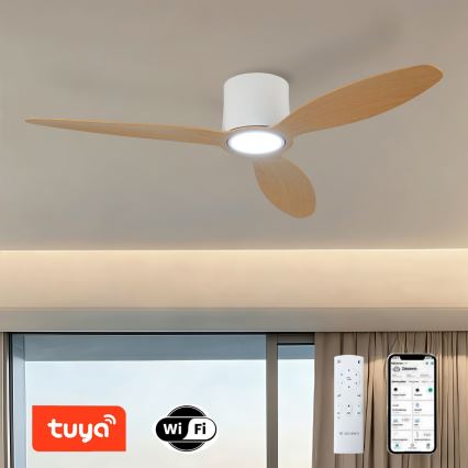 ZEVENTI - Диммируемый LED потолочный вентилятор VENTORA LED/24W/230V 3000/4000/6000K Wi-Fi Tuya белый/дуб + пульт дистанционного управления