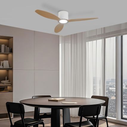 ZEVENTI - Диммируемый LED потолочный вентилятор VENTORA LED/24W/230V 3000/4000/6000K Wi-Fi Tuya белый/дуб + пульт дистанционного управления