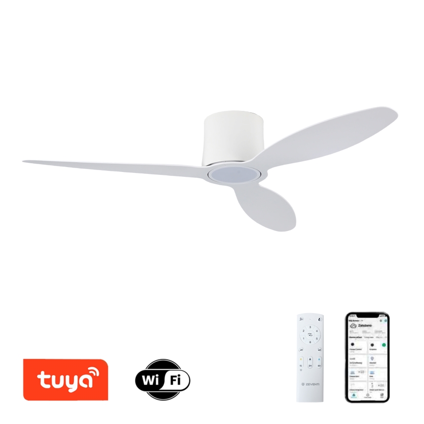 ZEVENTI - диммируемый светодиодный потолочный вентилятор VENTORA LED/24W/230V 3000/4000/6000K Wi-Fi Tuya bílá + пульт дистанционного управления