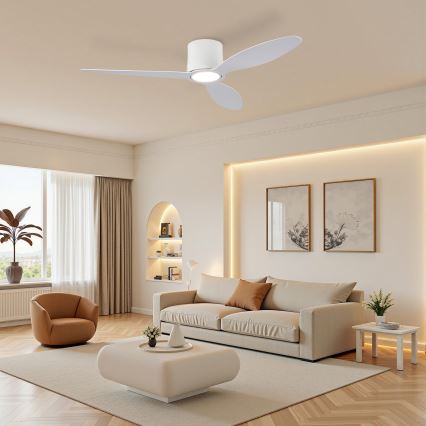 ZEVENTI - диммируемый светодиодный потолочный вентилятор VENTORA LED/24W/230V 3000/4000/6000K Wi-Fi Tuya bílá + пульт дистанционного управления
