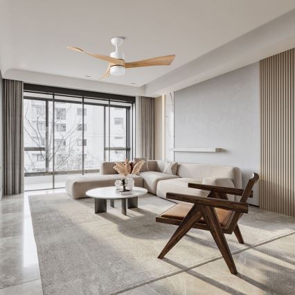 ZEVENTI - LED потолочный вентилятор NATURITO LED/18W/230V 3000/4000/6000K Wi-Fi Tuya белый/дуб + пульт дистанционного управления